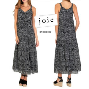 Joie Limited Edition tiered V-neck abstract leopard print maxi dress Large
